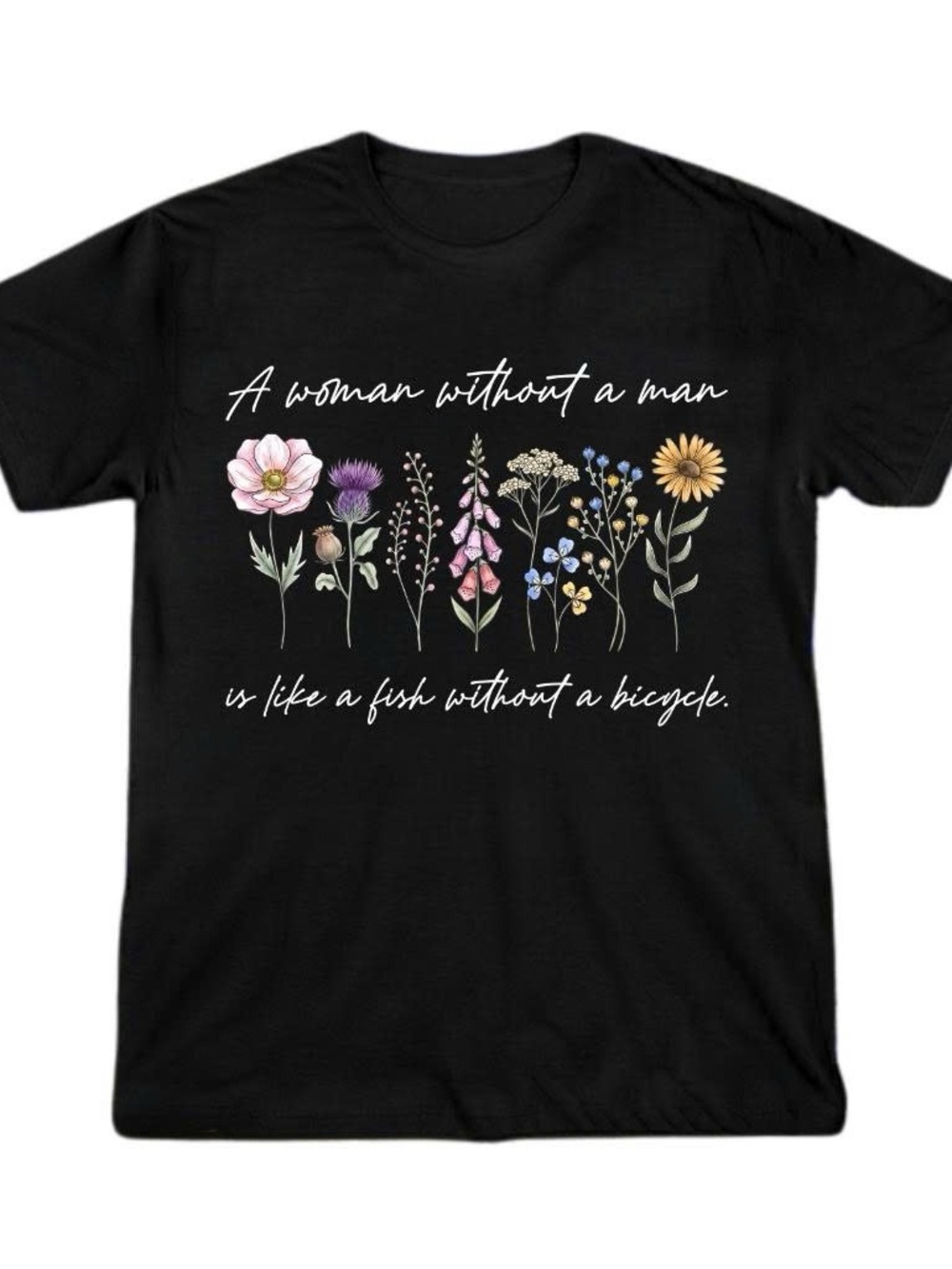 Black Floral Graphic Tee - Gloria Steinem Quote